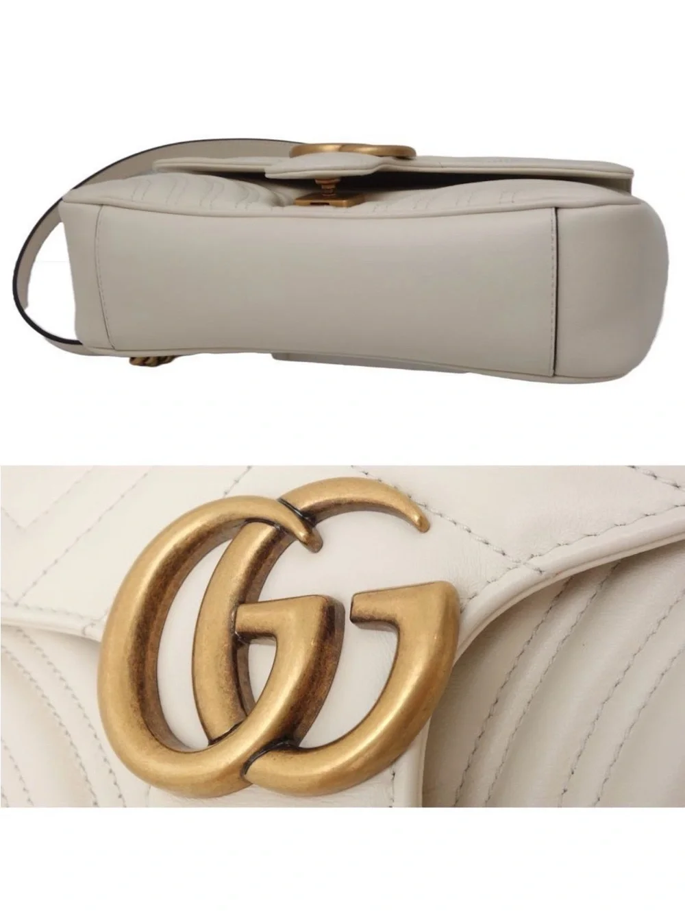 Gucci Small GG Marmont Shoulder Bag in Off-White with Gold Hardware - Picture 3 of 4